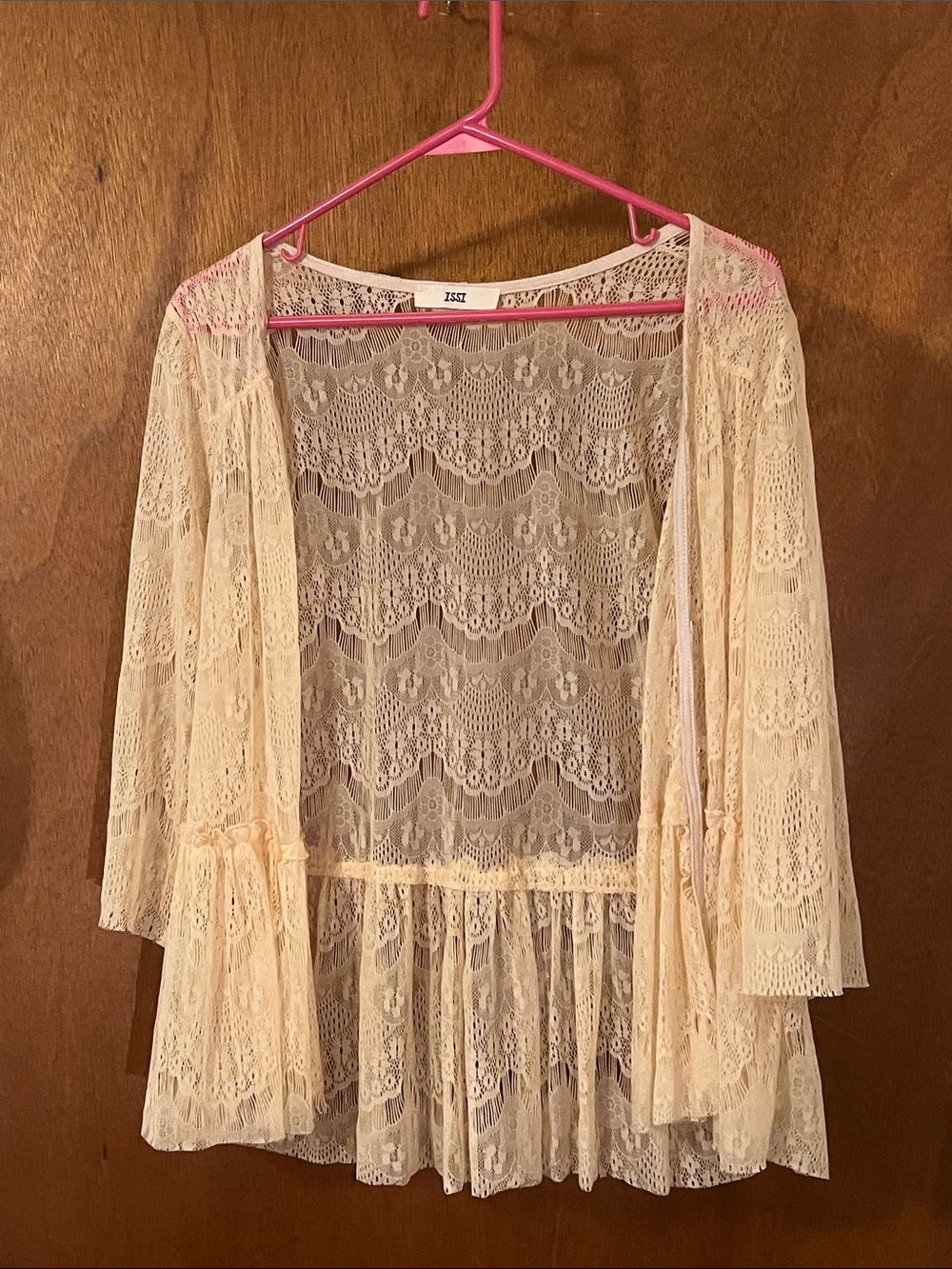 ISSI Y2K BOHO Cream Lace Kimono Overlay Size M